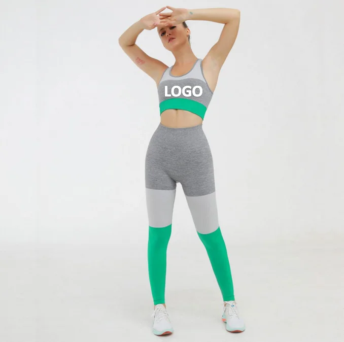 

2020 Seamless Yoga Set Womens Splices Colors High-waist Gym Leggings Bra Fitness Workout Clothing Sportswear