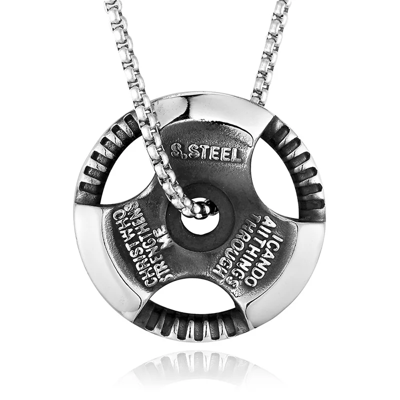 

Europe US Gym Dumbbell piece hiphop fashion titanium necklace