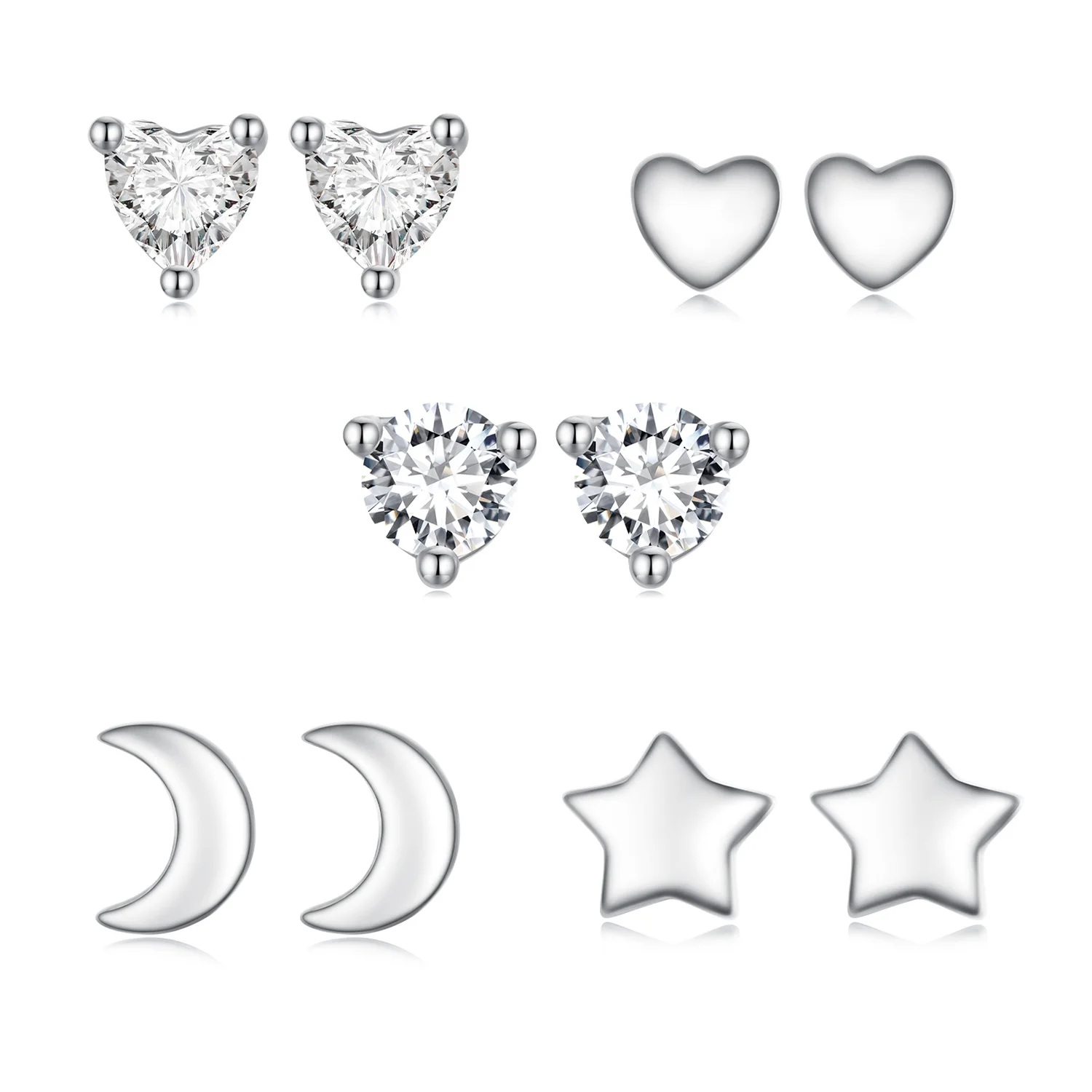 

Jiangyuan fashionable mini stone stud earrings 925 sterling silver heart shape moon and star earrings wholesale jewelry