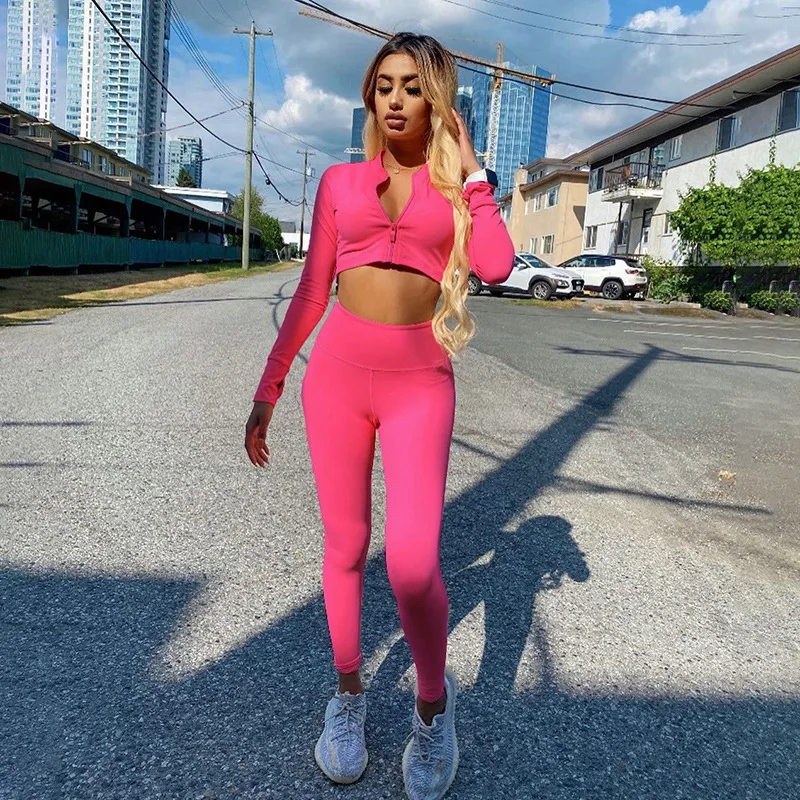 

HY005 New Arrival 2021Spring Autumn Fashionable 2 Piece Outfit Track Suit For Women, Picture color