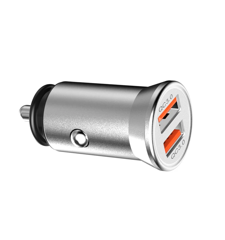 

IBD Electronic USB Fast Smart Metal Mobile Phone Mini Dual Port Qc3.0 Car Charger, Black