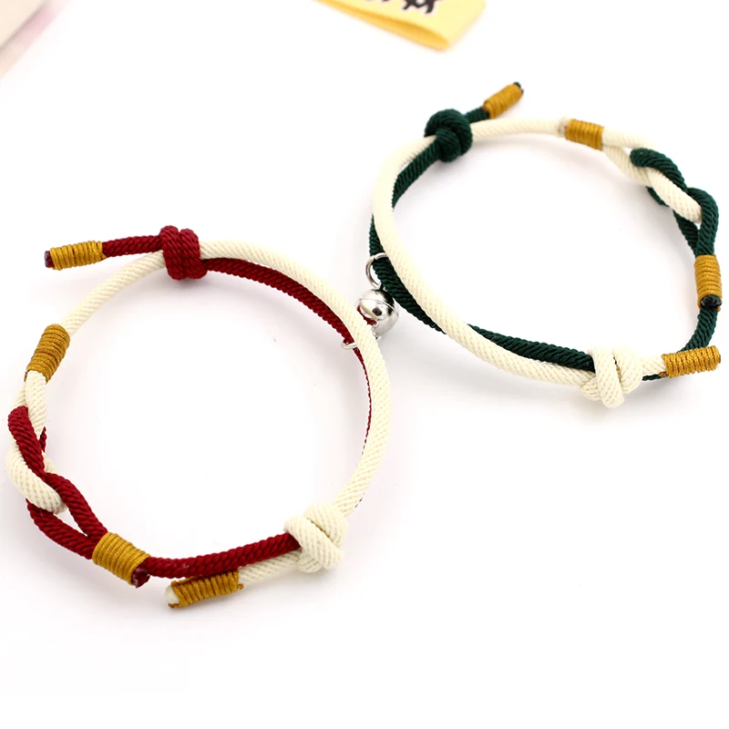 

Milan Rope with Dark Green Gold Rope Woven Mobius Ring Lovers A pair of iron-absorbing stone suction bracelet