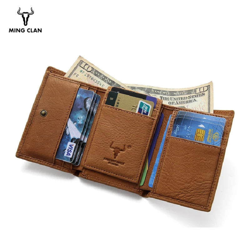 Mingclan RFID Блокировка Мужская кожа Trifold кошелек с 2 ID Windows