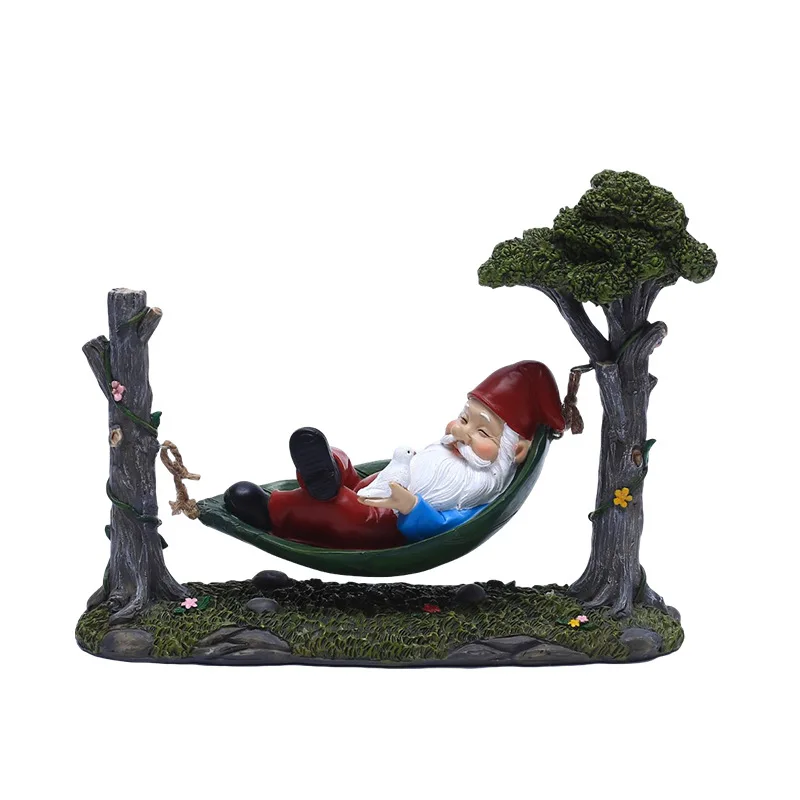 

Time Slow 1pcs Resin Hammock Dwarf Sculpture Ornaments Outdoor Courtyard Micro Landscape Sculptures Crafts Garden Gifts Decor, Color mixing
