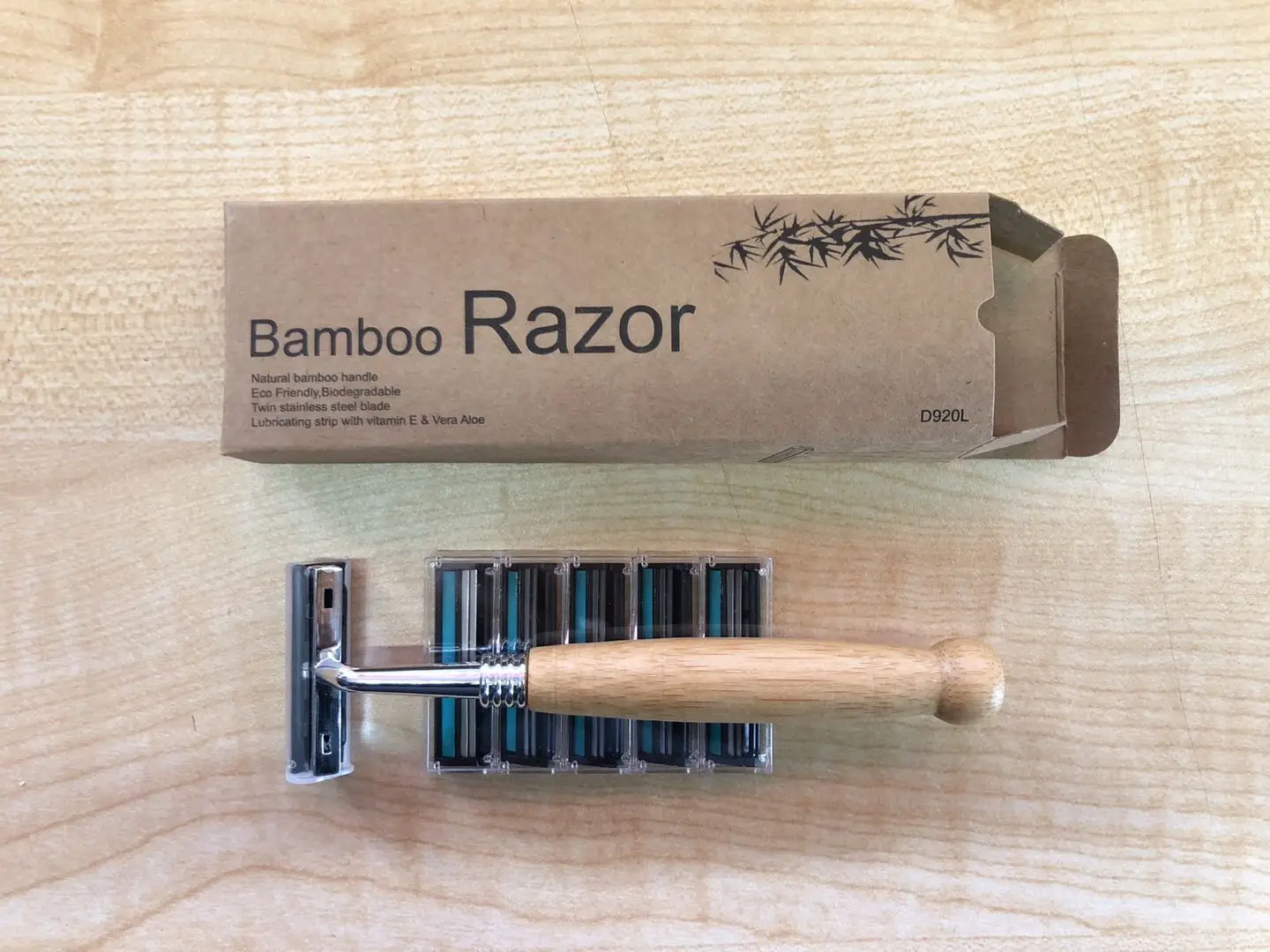 D920l Eco Friendly Natural Bamboo Handle Razor For Travel / Hotel Use