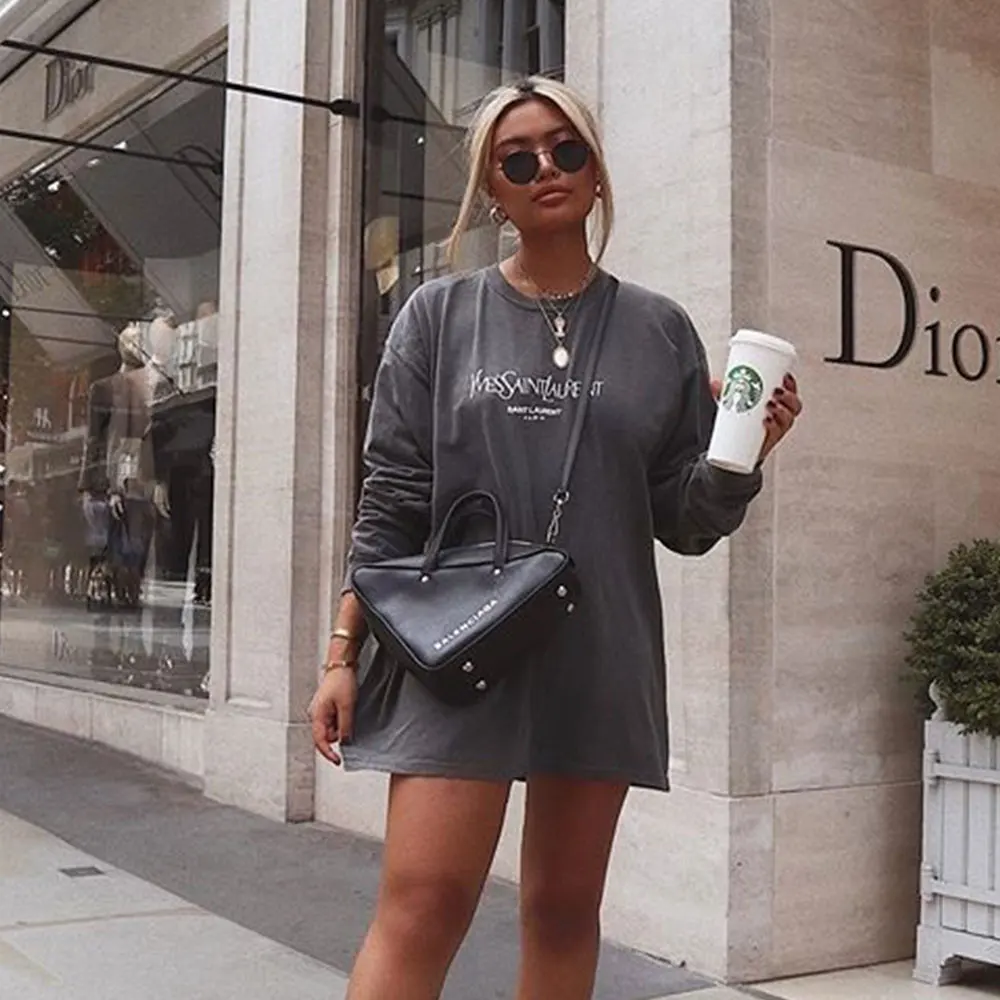 
8282 Cotton Material Printed Pullovers Women Long Sleeve Oversize Gray Color Tops High Quality Streetwear Holiday Cool Clothes 