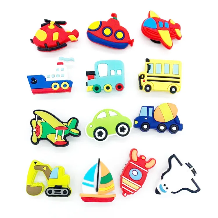 

Designer Cheap Custom cartoon car aircraft Soft PVC Cartoon Croc Shoe Charm Decoration Accessories Fit Clog Jibbit Kid Gift, Picture