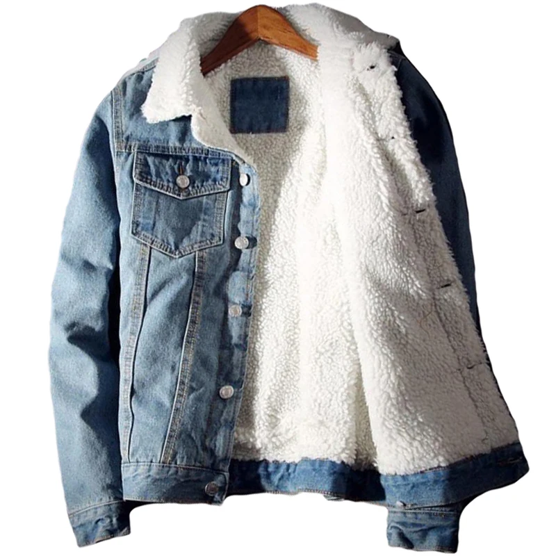 OEM Design Men Denim Jacket Winter Warm Fleece Coats Mens Outwear Fashion Jean Jackets Male Cowboy Casual Clothes Plus Size