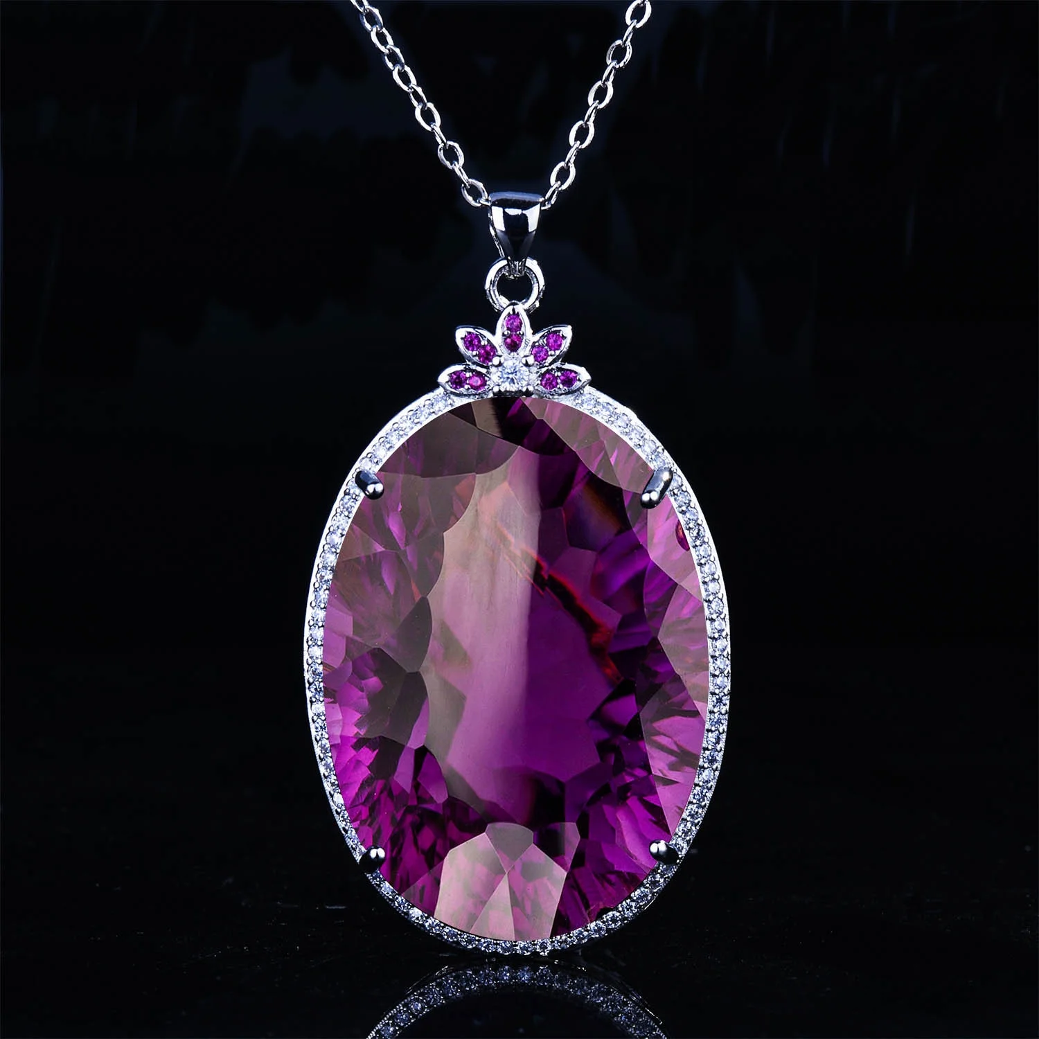 

Luxury Jewelry Inlay Purple Crystal Cubic Zircon Oval Pendant Necklace Women Wedding Engagement Exquisite Accessories Choker, Picture shows