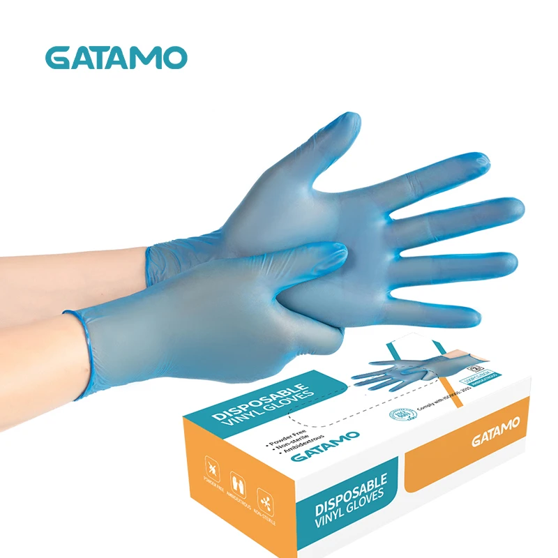 

Food Safe Protective gloves hand disposable PVC Blue Powder Free Vinyl Gloves