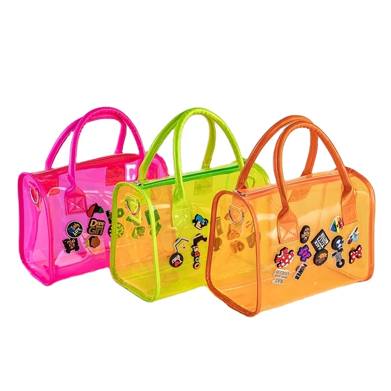 

2021 Custom Jibbitz Charms Hoe Bag Overnight Clear Bling Spinnanight Bag Ladies Wholesale Luxury Hoe Weekend Bags Overnight, 3 colors