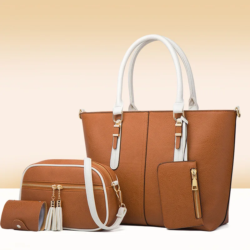 

Women handbags wholesale PU leather 4 In 1 Bag Set Women Hand Bags Set Shoulder bag ladies Women Handbags and Wallets Set, White,black,brown