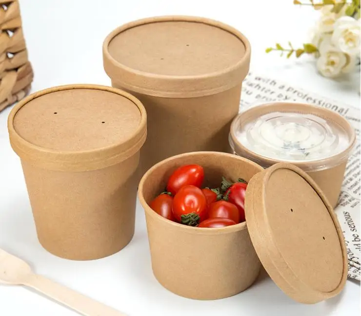 
Eco Friendly Compostable Takeaway 8oz 12oz 16oz 26oz 32oz Biodegradable PLA Kraft Paper Disposable Noodle Soup Cup Bowl with Lid 