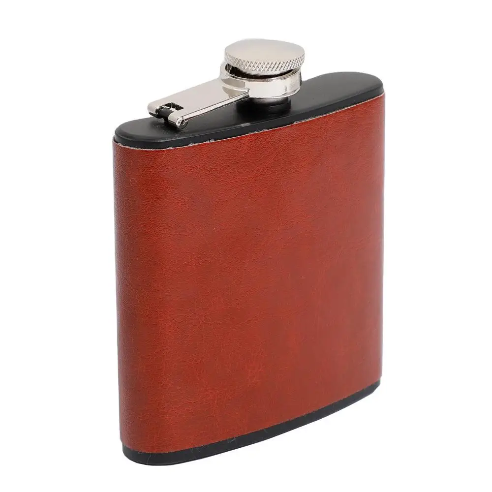 

LT188 Custom Logo Stainless Steel 6oz Brown PU Leather High Quality Hip Flask Portable Alcohol Wine Bottle, As picture
