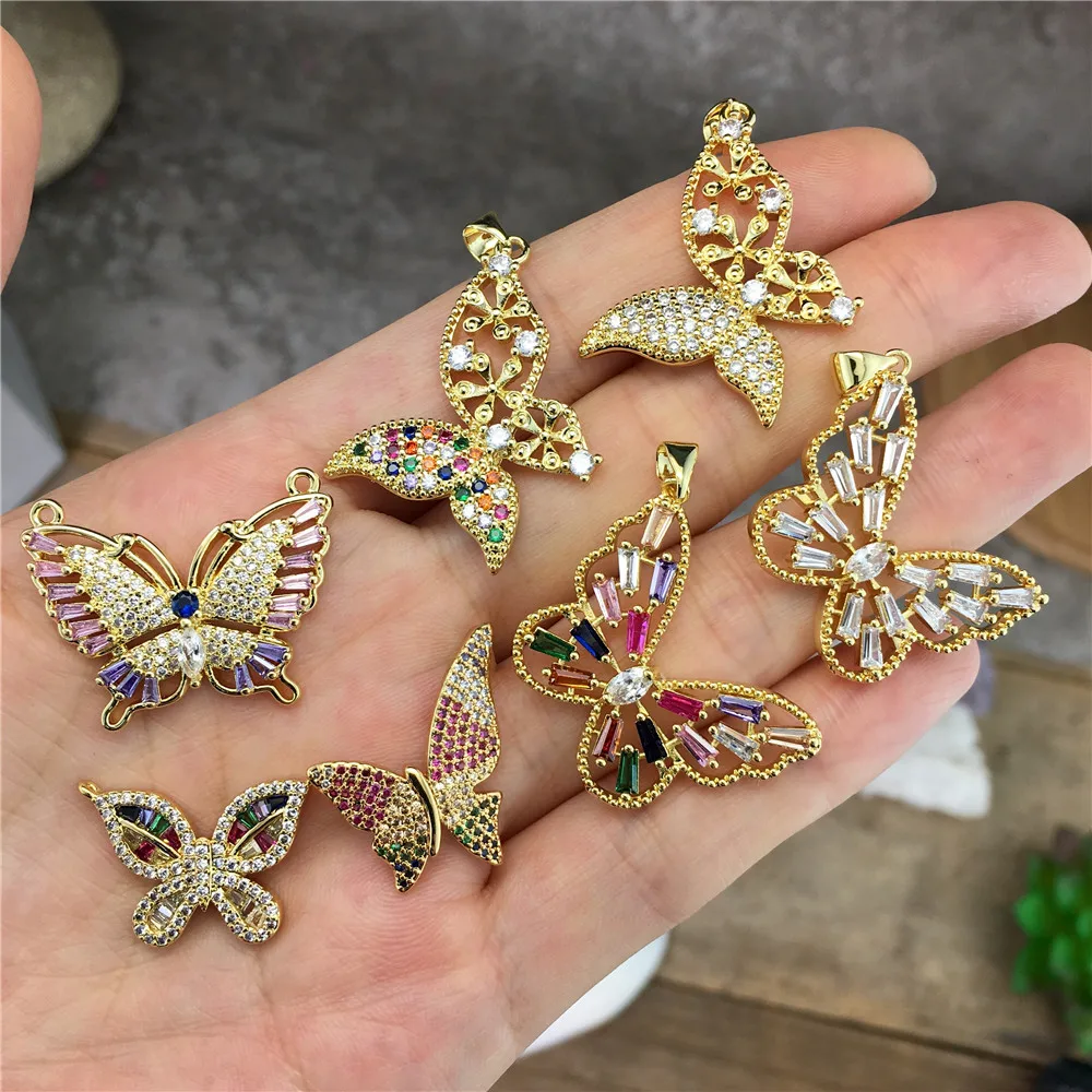 

LS-A2761 luxury gold plating cz micro pave pendant necklace,fashion butterfly charm pendant for necklace jewelry making