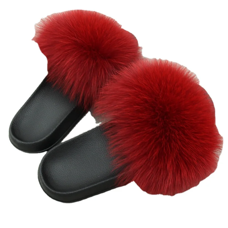 

slider slippers Attractive design jtfur WOMEN SHOES SANDALS raccoon flat ladies flat EVA sole wholesale fox fur slides