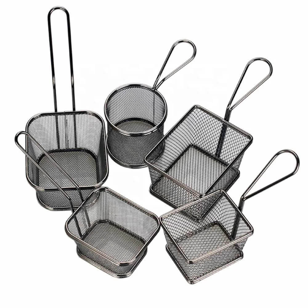

Mini Chips Fries Serving Basket Stainless Steel French Fryers Stainless Steel Mini Fryer Basket, Customized color