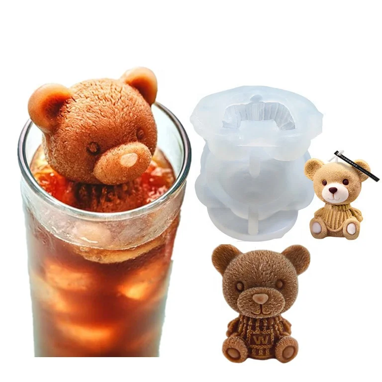 

3D Cute Bear Ice Silicone Mold Craft Soap DIY Ice Maker Milk Fondant Dough And Juice Mold Reusable, White