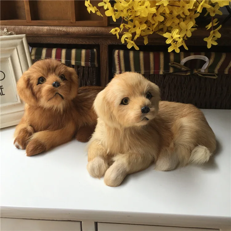 Factory Price 21cm Simulation Dog Realistic Plush Stuffed Animals Golden Retriever Handicraft Home Decor Ornament Photo Props