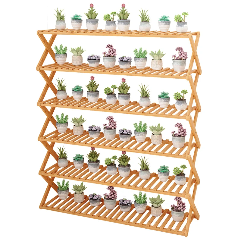 

free install bamboo foldable flower stand shelf