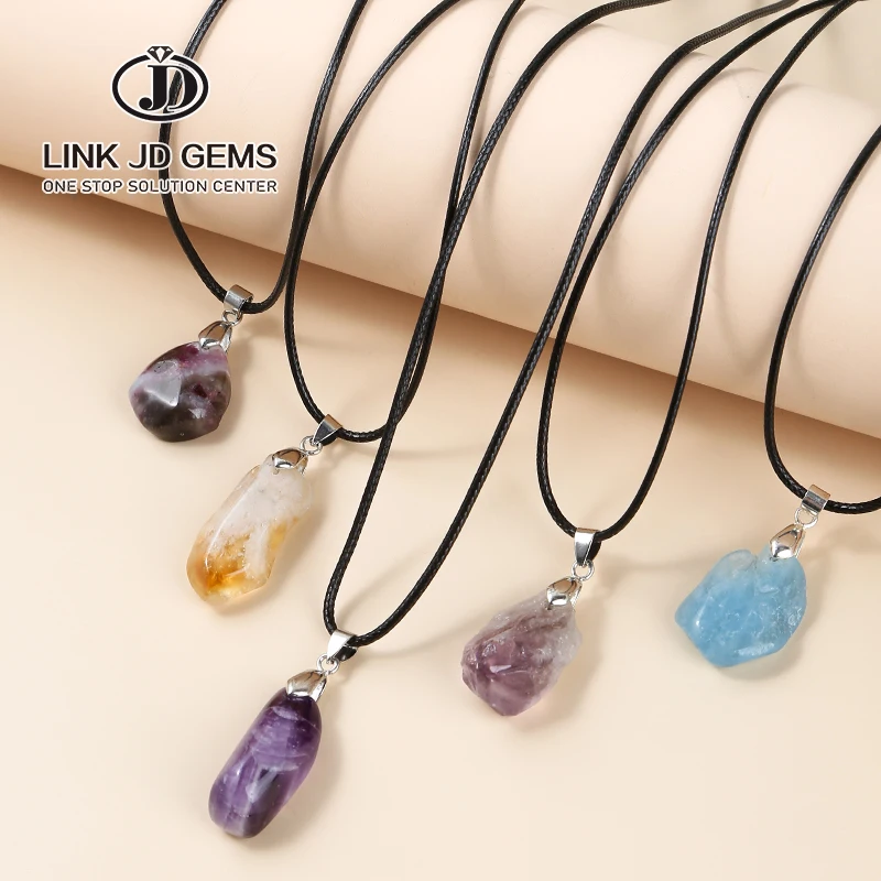 

Reiki Healing Rock Mineral Stone Pendulum Natural Amethysts Citrines Prehnites Crystal Quartz Free Shaped Pendant Necklaces