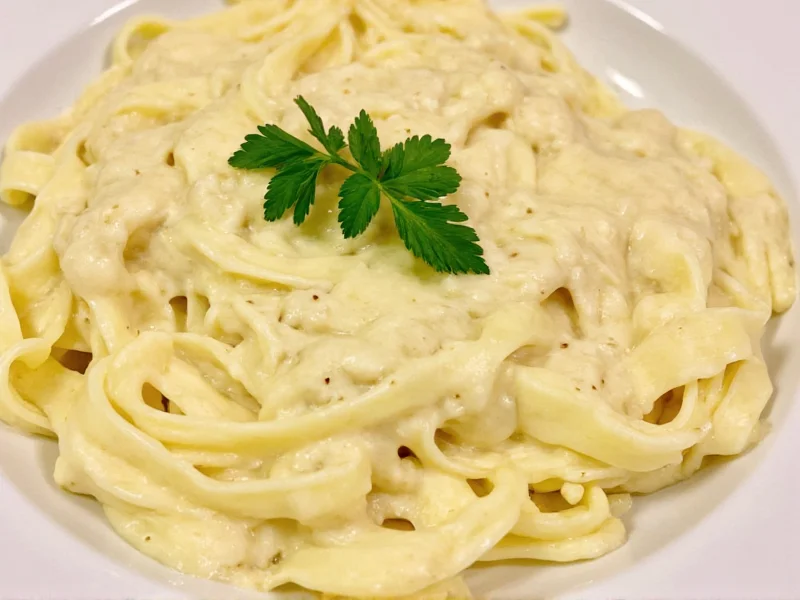 Alfredo sauce served with fresh parsley garnish