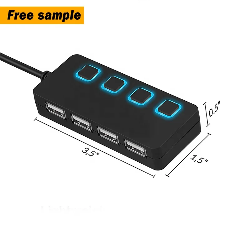 

best selling 4-port With switch led lit crystal port usb hub 2.0 3.0 4 ports