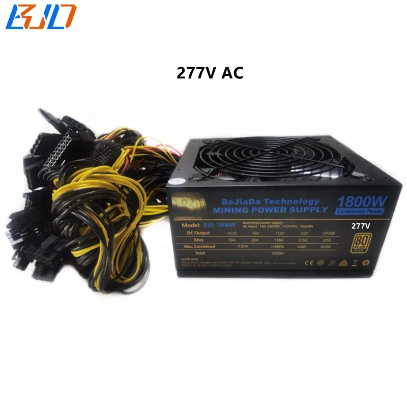 

1800W Rated PSU 277V ATX 24Pin Power Supply with 14CM Quiet Fan 80 Plus Gold for 8 Pieces Graphics Card GPU Miner Rig