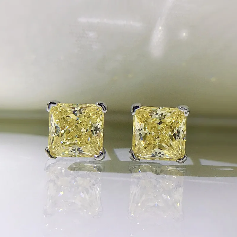 

2023 S925 Sterling Silver Yellow Square Diamond Jewelry Wedding Earrings For Women