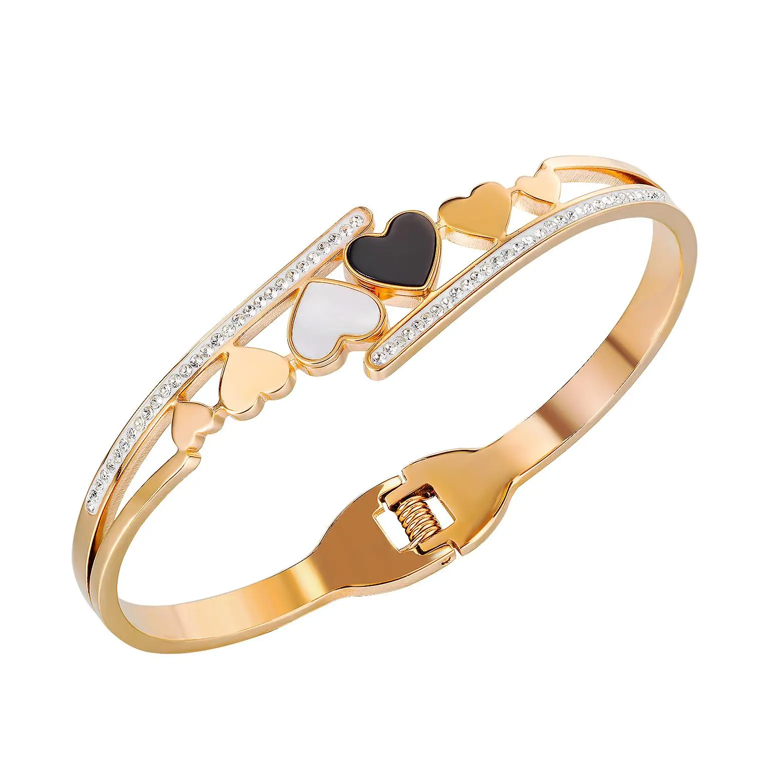 

Luxury Trendy Rose Gold Plated Love Heart 316L Stainless Steel Charm Jewelry Women Bangle