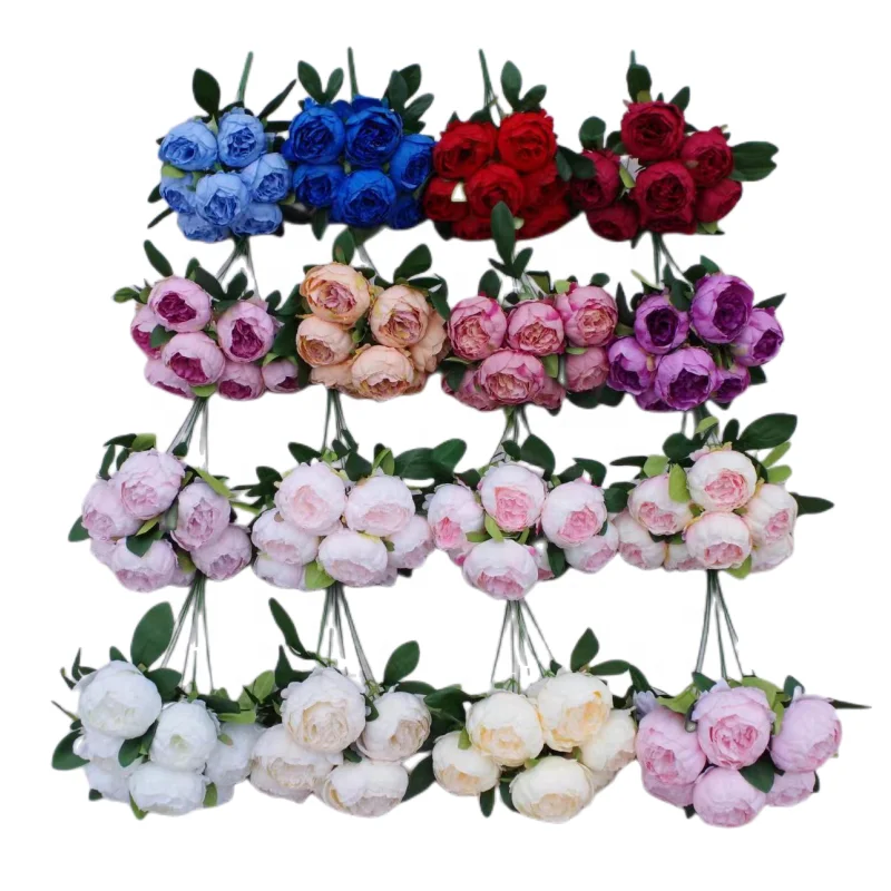 

Hot selling silk 7 heads peonies bush artificial flowers peony bouquet for wedding home decor