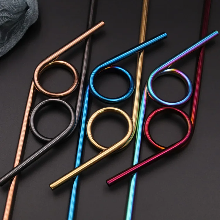 

H439 Kitchen Bar Accessories Beverage Multi Colour Drinking Straw Reusable Eco Friendly Food Grade Stainless Steel Straws