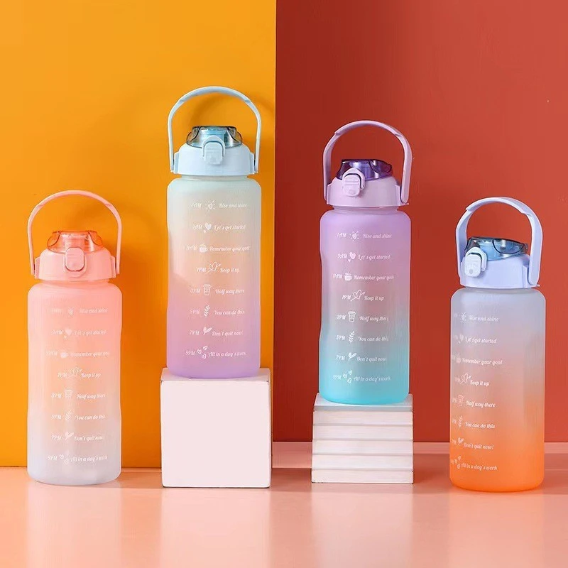 

D11 Custom Logo 2l Gym Fitness Sports Tritan Motivational Time Marker Portable Water Bottle Gradient Color Water Bottle