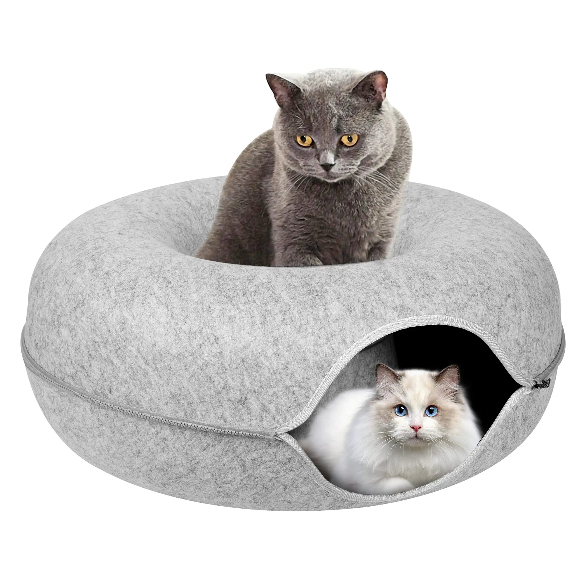 

Cat Tunnel Bed for Indoor Detachable Round Felt & Washable Interior Cat Play Tunnel for Small Pets