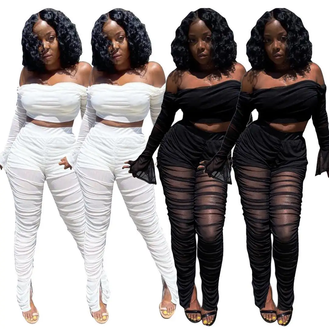 

2020 chic design fashion sexy backless ladies' blouses with stacked pants two piece set women clothing night party dear, 2 colors as picture
