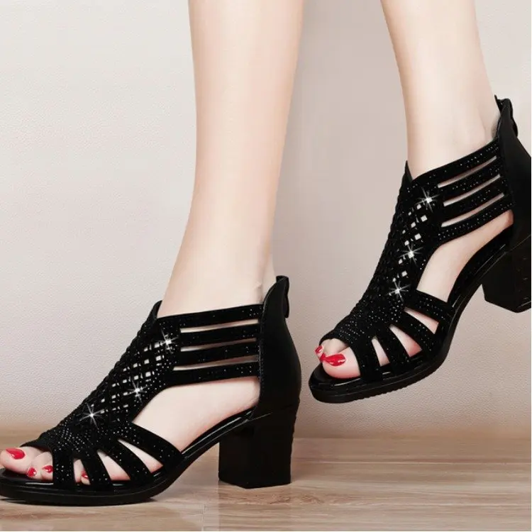 

Fashion Hot Selling Summer Rubber Pu Middle High Shoes Women Sandal Women