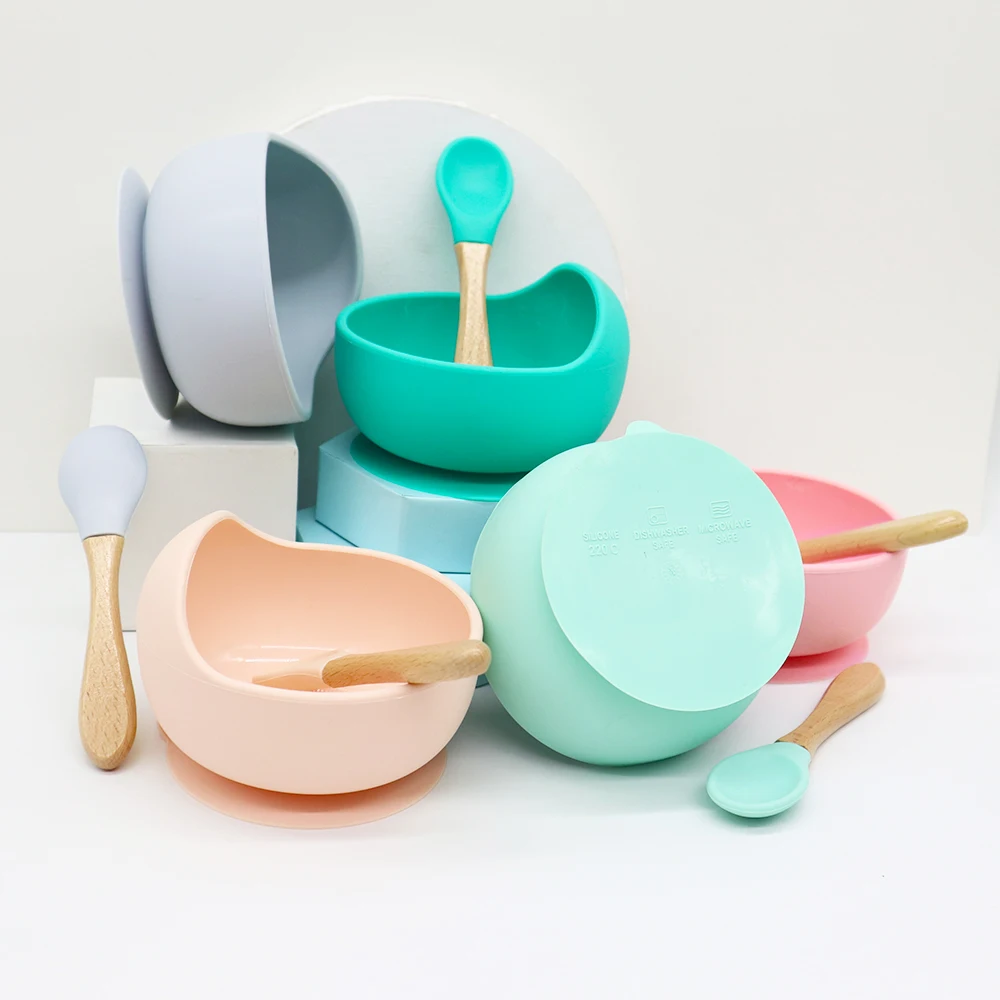 

wholesale kids feeding bowls set toddler plate infant suction silicone baby bowl
