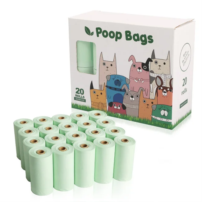 

Wholesale Pet Poo Plastic Dog Waste Bag Cat Poop Bags Cornstarch Biodegradable Dog Poop Bags, Light green