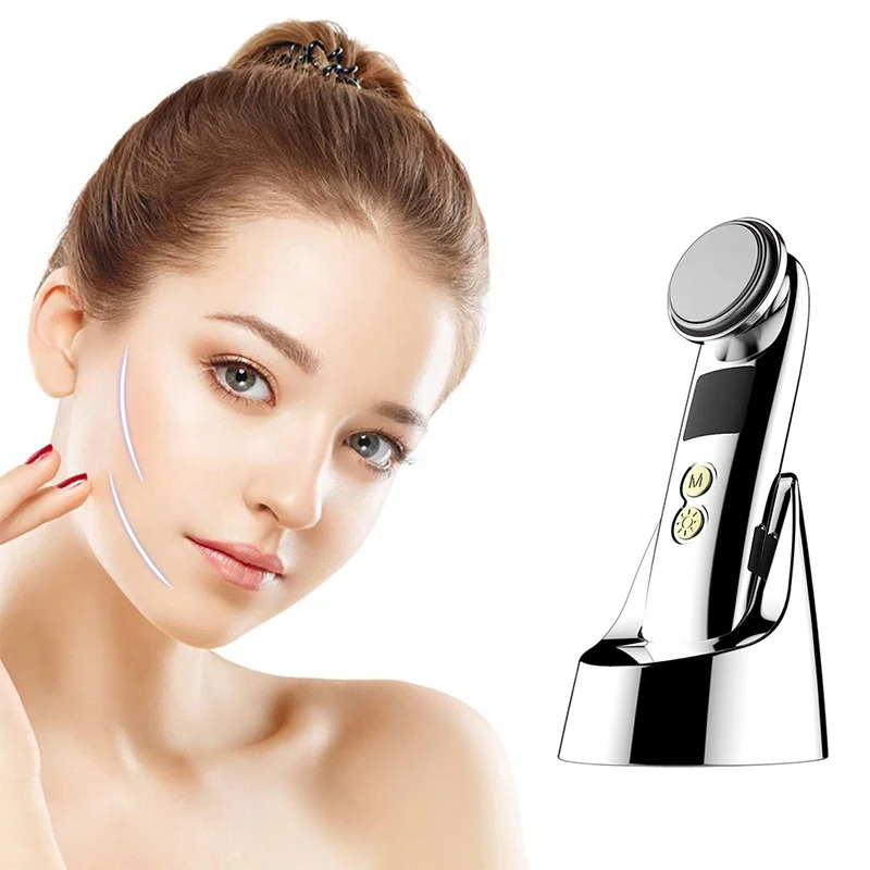 

High frequency EMS ion heating induction instrument led facial massage vibrating massager beauty care device, White
