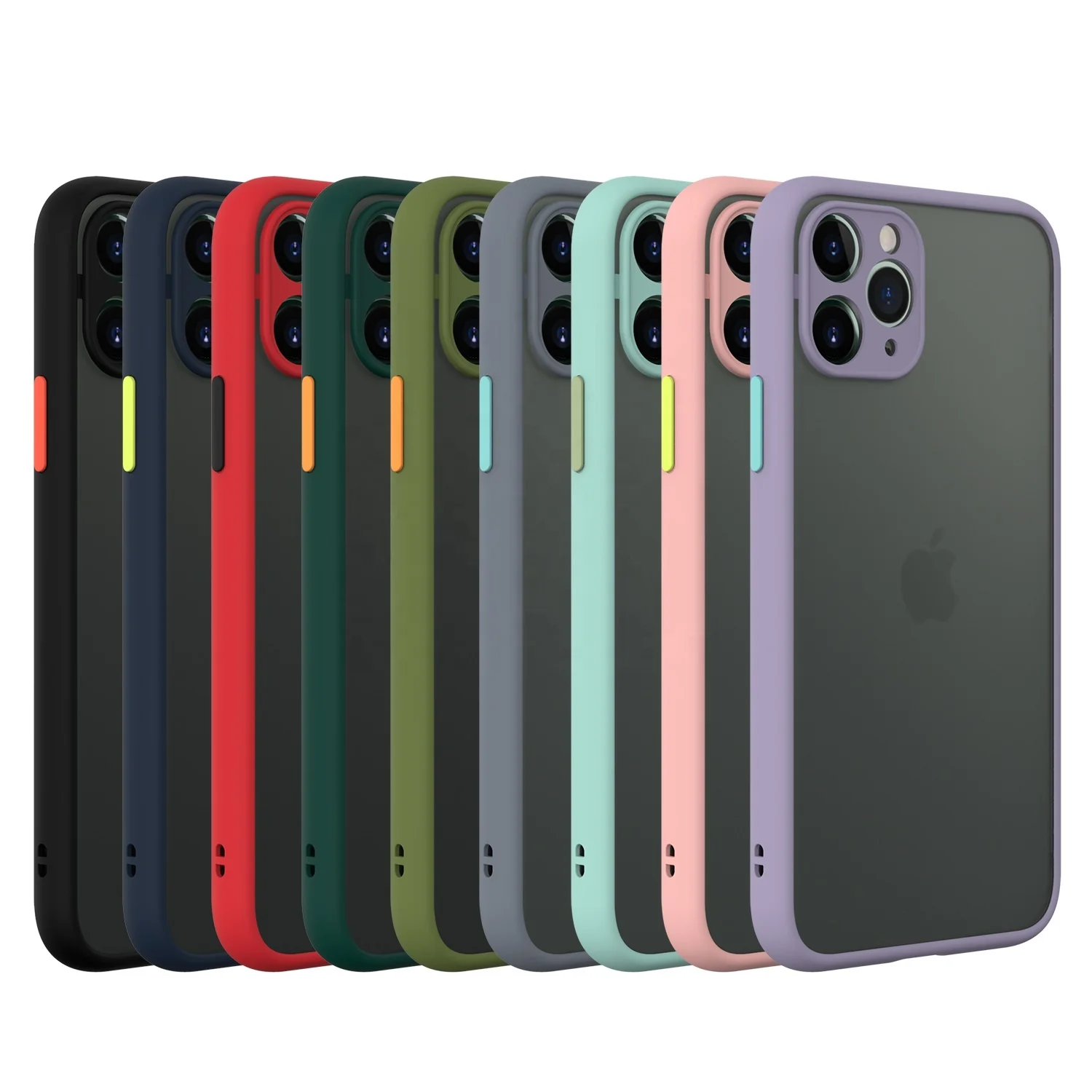 

2020 Premium Matte Translucent PC Cell Phone Covers Case with Contrast Button for Apple iPhone 11 Pro Max XS XR X 9 8 Plus 7 SE