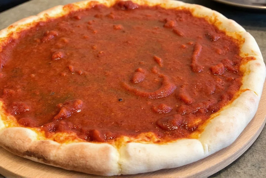 Freshly baked pizza topped with smoked tomato sauce