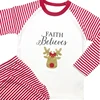 Wholesale Monogram Chidren Deer Cotton Pink Striped Christmas Pajamas