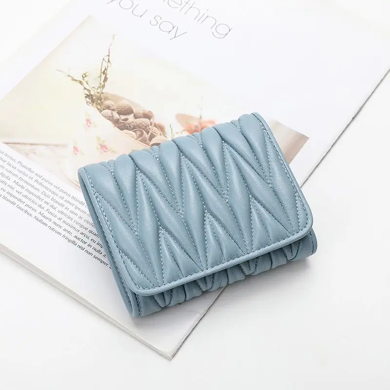 

Ladies Clutch Purse Wallet Leather Plead Short Purse Tri-fold Wallet For Woman