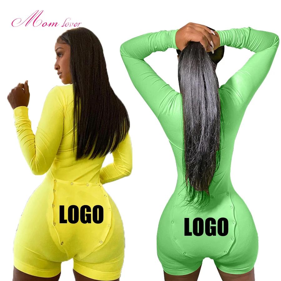 

2021 Mom Lover Custom Women Clothing Onesie Sleepwear Logo Onesie Manufacturers Sexy Ladies Long Sleeve with Buttflap for Women, As picture