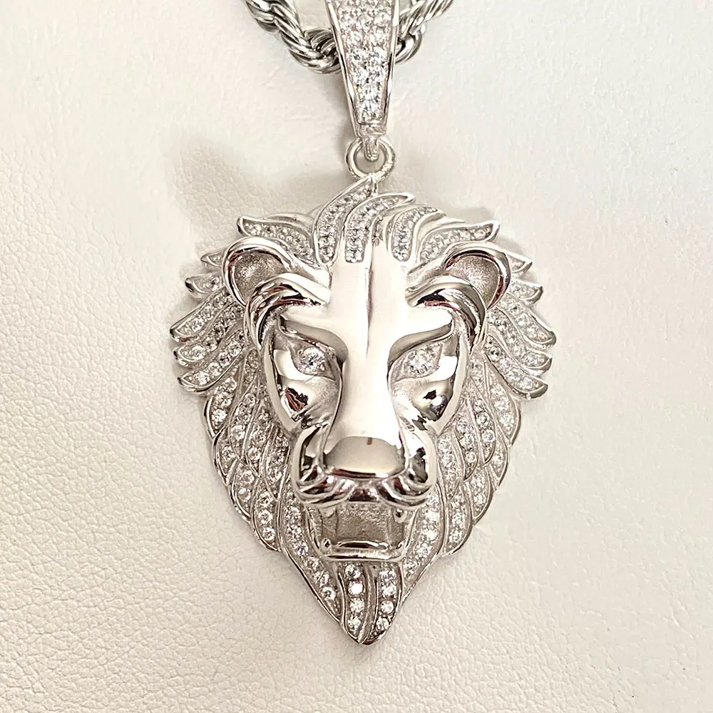 

50% Discount Wholesale Custom New hip Hop Bling Iced Jewelry Necklaces Mens Big Gold Lion Head Pendant