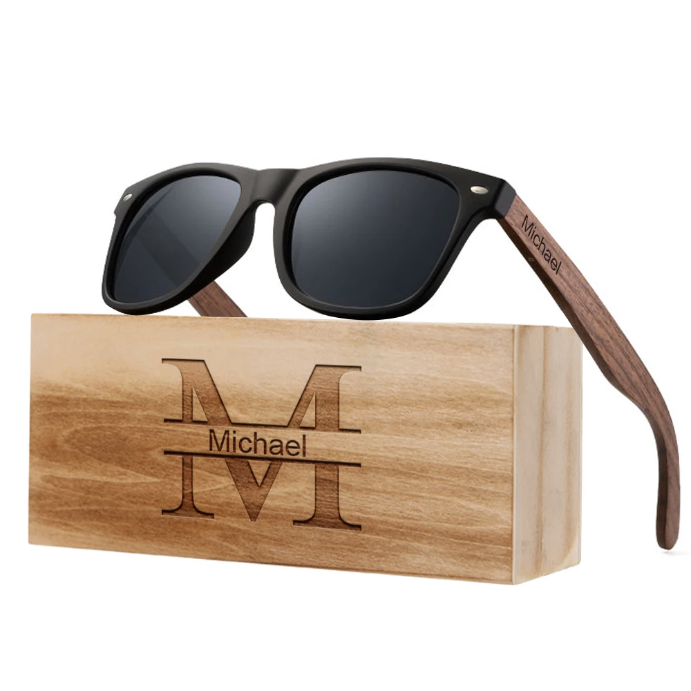 

Unique Engraved Handmade Walnut Wooden Sunglasses Men Women Polarized UV400 Eyewear Sun Glasses Rectangle Lenses Valentines Gift