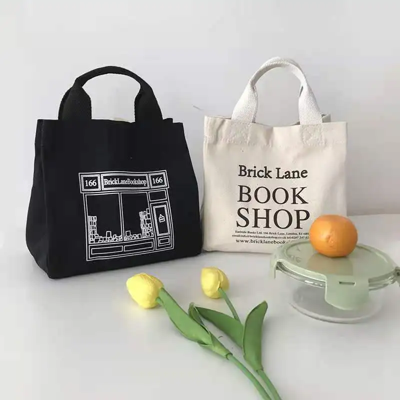 

Custom Biodegradable Waterproof Eco Organic Cotton Fabric Reusable shopping bag small tote bag insulated lunch cooler tote bag, Customizable