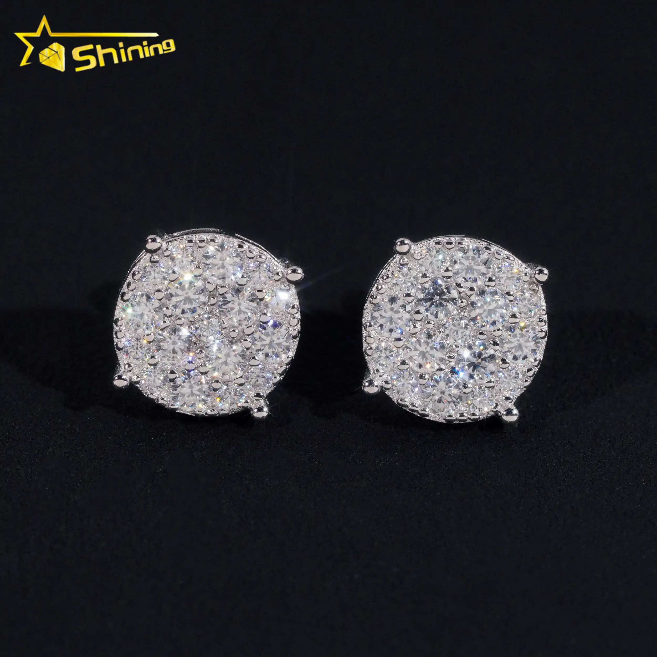 Men Style Stocks Pass Diamond Tester GRA Certified VVS Lab Diamond Fully Iced Out 925 Silver Jewelry Moissanite Stud Earrings
