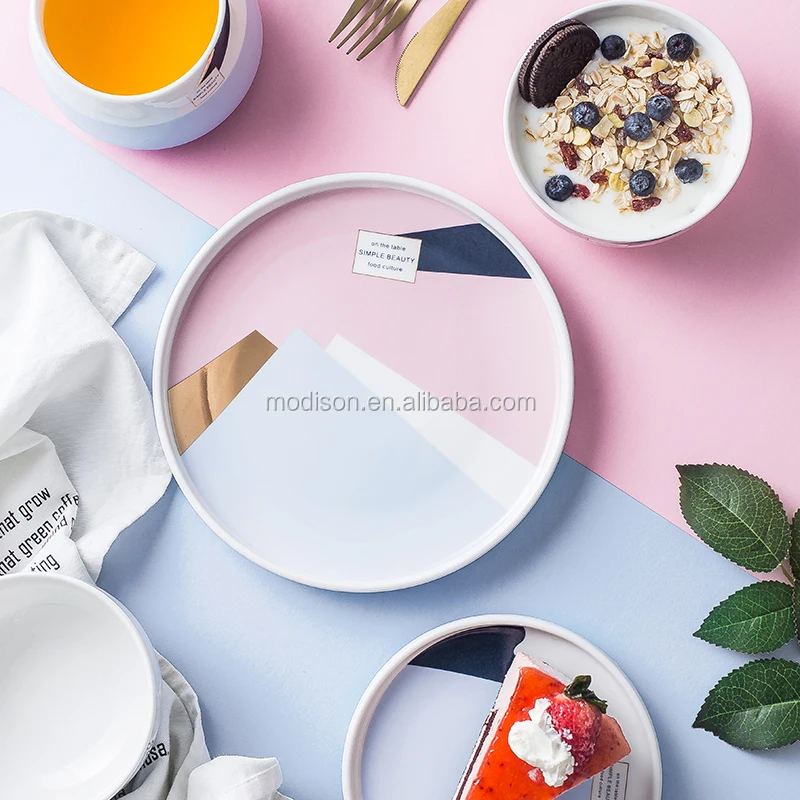 Hot Sale Fresh Style Dishwasher Safe Round Plate Bowl Ceramic Dessert Dinnerware