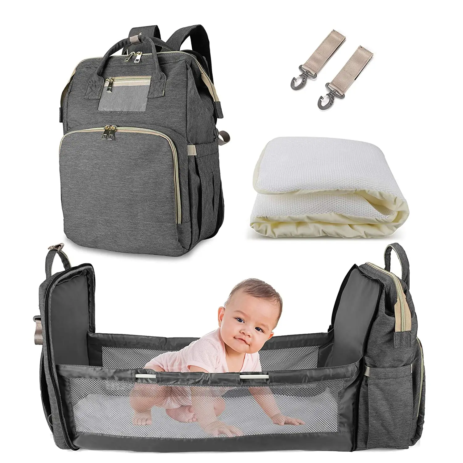 

3 in 1 Diapers Mommy Bags Backpack with Bassinet Changing Station Pad Large Capacity Bag for Baby Sleeping Travel Mom, Customized color